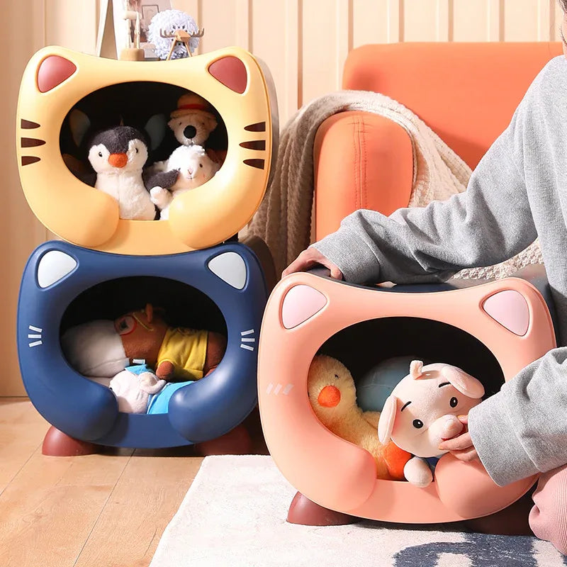 Pink Cute Cat-Themed Stackable Storage Bin - Multi-purpose Pet Bed & Toy Organizer - Mekamart Australia