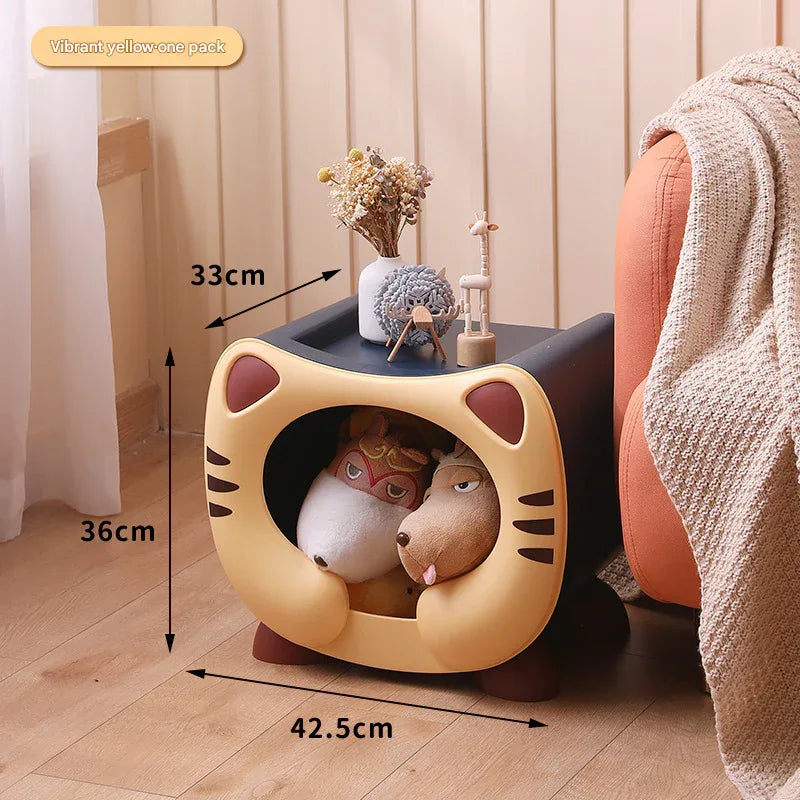 Yellow Cute Cat-Themed Stackable Storage Bin - Multi-purpose Pet Bed & Toy Organizer - Mekamart Australia