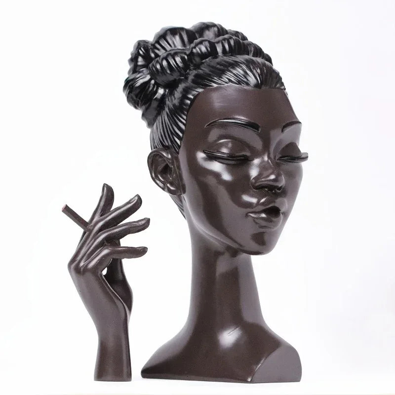 Black Elegant African Woman Head Incense Burner - Creative Desktop Sculpture & Resin Craft - Mekamart Australia