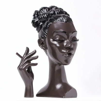 Black Elegant African Woman Head Incense Burner - Creative Desktop Sculpture & Resin Craft - Mekamart Australia