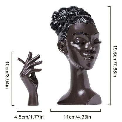 Black Elegant African Woman Head Incense Burner - Creative Desktop Sculpture & Resin Craft - Mekamart Australia