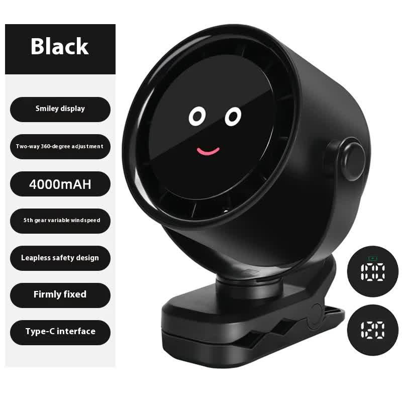 Black Portable Stroller Fan with LED Display - Bladeless Safety Clip-On Fan for Baby & Desk (4000mAh, 360 degree Rotation) - Mekamart Australia