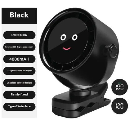 Black Portable Stroller Fan with LED Display - Bladeless Safety Clip-On Fan for Baby & Desk (4000mAh, 360 degree Rotation) - Mekamart Australia