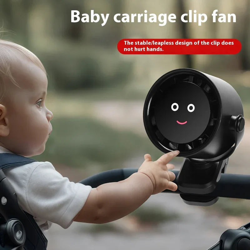 Black Portable Stroller Fan with LED Display - Bladeless Safety Clip-On Fan for Baby & Desk (4000mAh, 360 degree Rotation) - Mekamart Australia