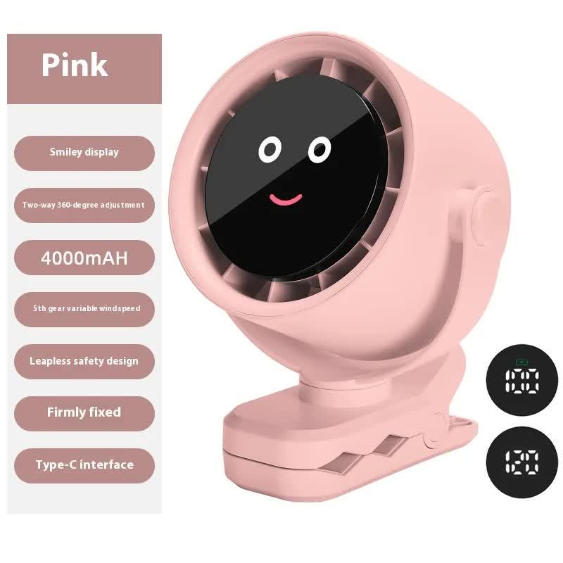Pink Portable Stroller Fan with LED Display - Bladeless Safety Clip-On Fan for Baby & Desk (4000mAh, 360 degree Rotation) - Mekamart Australia