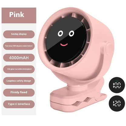 Pink Portable Stroller Fan with LED Display - Bladeless Safety Clip-On Fan for Baby & Desk (4000mAh, 360 degree Rotation) - Mekamart Australia