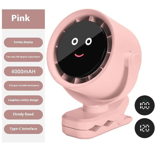 Pink Portable Stroller Fan with LED Display - Bladeless Safety Clip-On Fan for Baby & Desk (4000mAh, 360 degree Rotation) - Mekamart Australia
