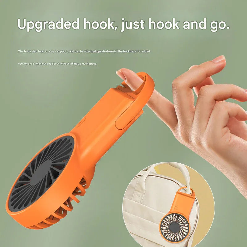 2-PCS Orange New Portable Handheld Air Cooler Fan - Foldable Desktop USB Rechargeable Mini Fan with Climbing Buckle - Mekamart Australia