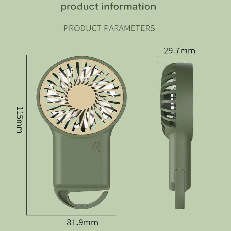 2-PCS Green New Portable Handheld Air Cooler Fan - Foldable Desktop USB Rechargeable Mini Fan with Climbing Buckle - Mekamart Australia