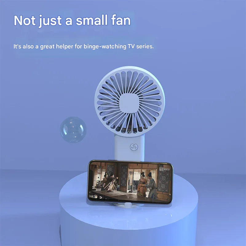 2-PCS Blue Portable USB Rechargeable Mini Handheld Fan with Desktop Base & Phone Stand - 3-Speed Quiet Operation - Mekamart Australia