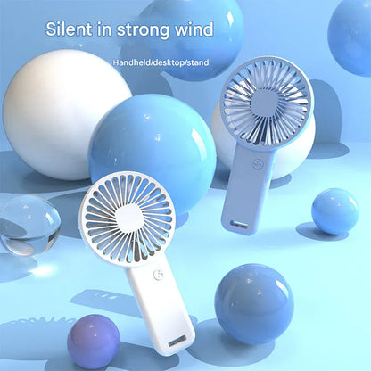 2-PCS White Portable USB Rechargeable Mini Handheld Fan with Desktop Base & Phone Stand - 3-Speed Quiet Operation - Mekamart Australia