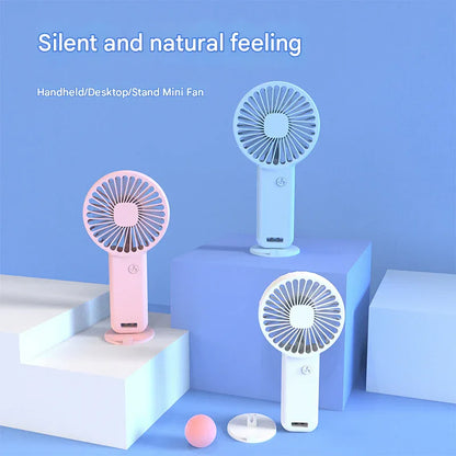 2-PCS White Portable USB Rechargeable Mini Handheld Fan with Desktop Base & Phone Stand - 3-Speed Quiet Operation - Mekamart Australia