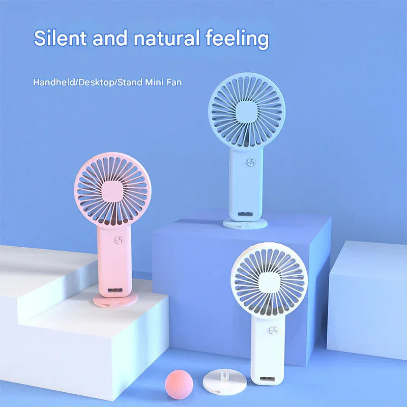 2-PCS Pink Portable USB Rechargeable Mini Handheld Fan with Desktop Base & Phone Stand - 3-Speed Quiet Operation - Mekamart Australia