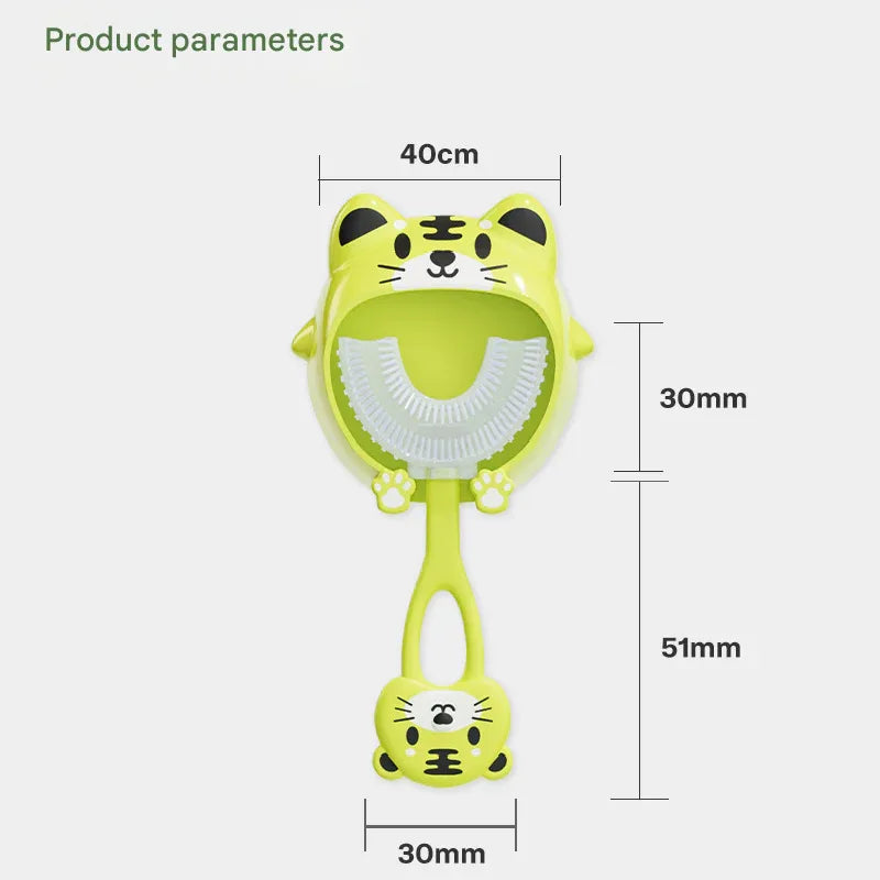Pink tiger U-Shaped Kids Toothbrush - Food Grade Silicone Manual Toothbrush for 2-12 Year Olds - 360 degree Full Mouth Cleaning Baby Oral Care - Comes with Wall Mount Holder - Mekamart Australia