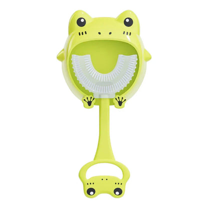 Green frog U-Shaped Kids Toothbrush - Food Grade Silicone Manual Toothbrush for 2-12 Year Olds - 360 degree Full Mouth Cleaning Baby Oral Care - Comes with Wall Mount Holder - Mekamart Australia