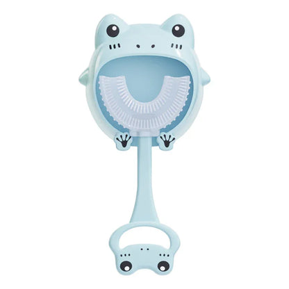 Blue frog U-Shaped Kids Toothbrush - Food Grade Silicone Manual Toothbrush for 2-12 Year Olds - 360 degree Full Mouth Cleaning Baby Oral Care - Comes with Wall Mount Holder - Mekamart Australia