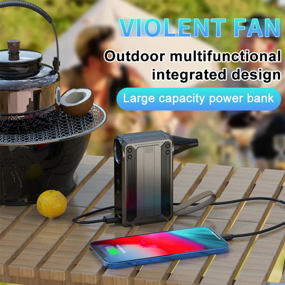 Black Multifunctional Turbo Fan - Portable High-Speed Dust Blower with LED Light & Emergency Power Bank for Outdoor & Home Use - Mekamart Australia