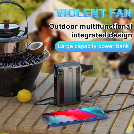 Black Multifunctional Turbo Fan - Portable High-Speed Dust Blower with LED Light & Emergency Power Bank for Outdoor & Home Use - Mekamart Australia