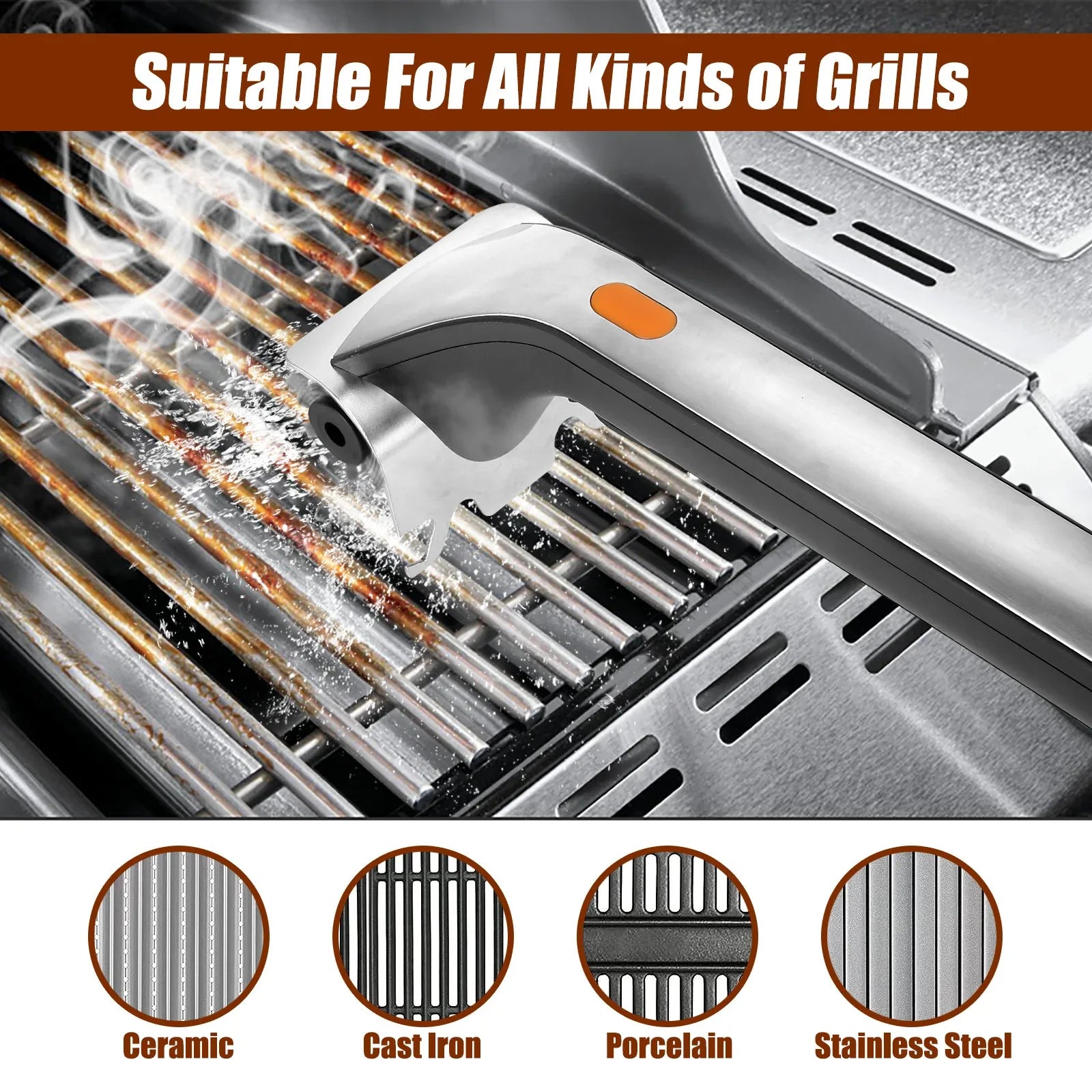 Powerful Electric Steam Grill Brush with Built-in Scraper - Deep Clean for All BBQ Grates - Mekamart Australia