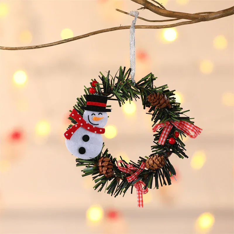 Snowman Mini Christmas Wreath Ornaments (11cm) - Festive Santa, Snowman & Reindeer Decor for Doors & Windows - Mekamart Australia