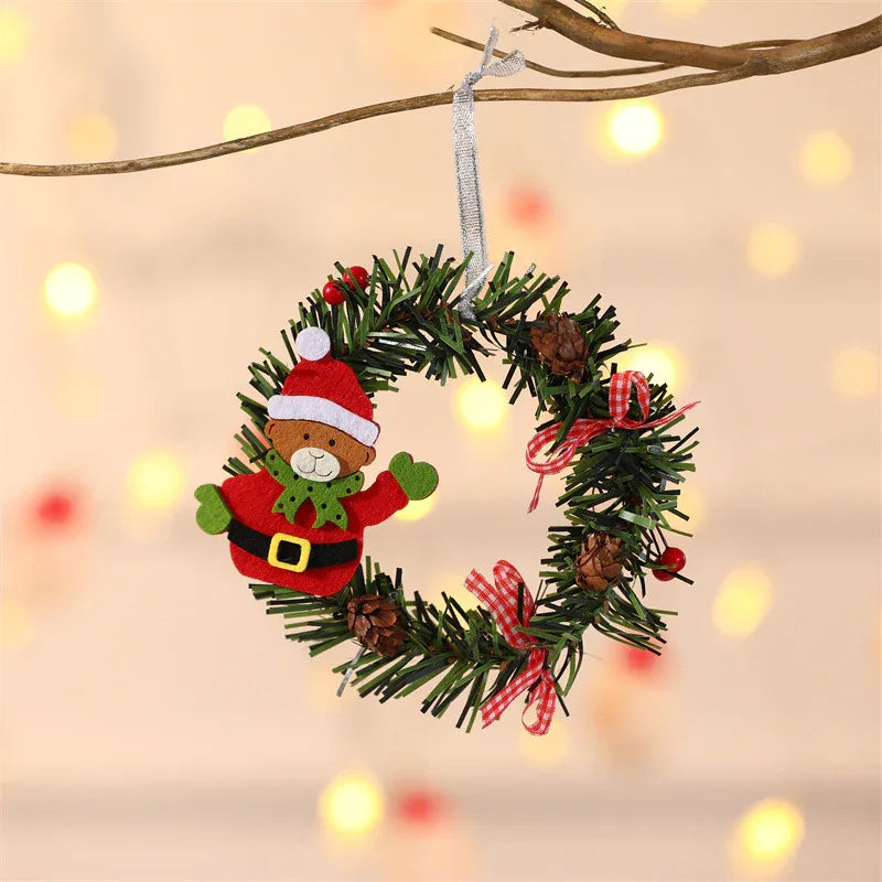 Bear Mini Christmas Wreath Ornaments (11cm) - Festive Santa, Snowman & Reindeer Decor for Doors & Windows - Mekamart Australia