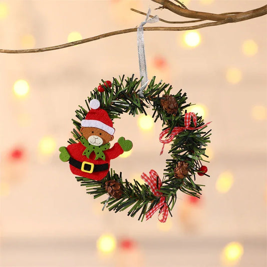 Bear Mini Christmas Wreath Ornaments (11cm) - Festive Santa, Snowman & Reindeer Decor for Doors & Windows - Mekamart Australia