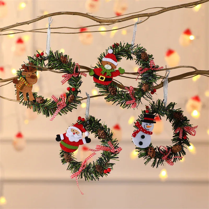 Bear Mini Christmas Wreath Ornaments (11cm) - Festive Santa, Snowman & Reindeer Decor for Doors & Windows - Mekamart Australia