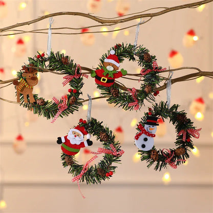 Bear Mini Christmas Wreath Ornaments (11cm) - Festive Santa, Snowman & Reindeer Decor for Doors & Windows - Mekamart Australia