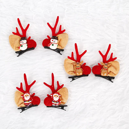 The old man, the snowman, the deer Festive Christmas Hair Clips for Girls & Women - Fabric & Metal Design - Mekamart Australia