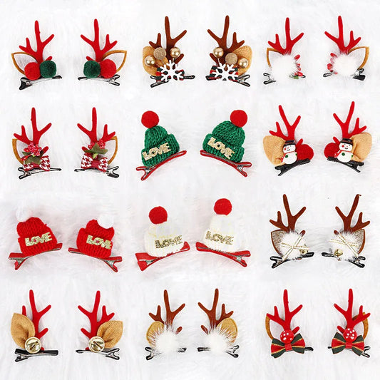 The old man, the snowman, the deer Festive Christmas Hair Clips for Girls & Women - Fabric & Metal Design - Mekamart Australia