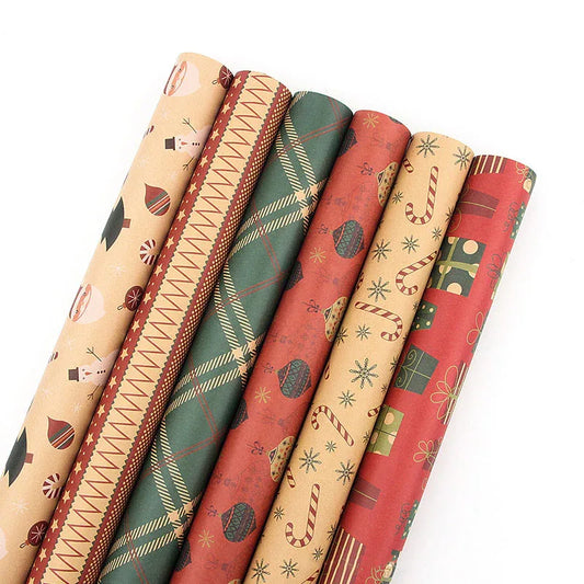 Christmas Gift Wrapping Paper 6-Pack - Vintage Kraft Style for Holiday Presents, 70x100cm - Mekamart Australia