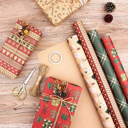 Christmas Gift Wrapping Paper 6-Pack - Vintage Kraft Style for Holiday Presents, 70x100cm - Mekamart Australia