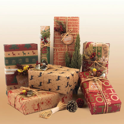 Christmas Gift Wrapping Paper 6-Pack - Vintage Kraft Style for Holiday Presents, 70x100cm - Mekamart Australia
