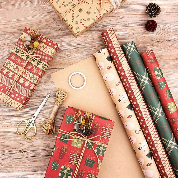 Christmas Gift Wrapping Paper 6-Pack - Vintage Kraft Style for Holiday Presents, 70x50cm - Mekamart Australia