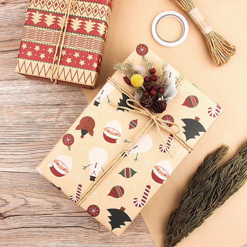 Christmas Gift Wrapping Paper 6-Pack - Vintage Kraft Style for Holiday Presents, 70x50cm - Mekamart Australia