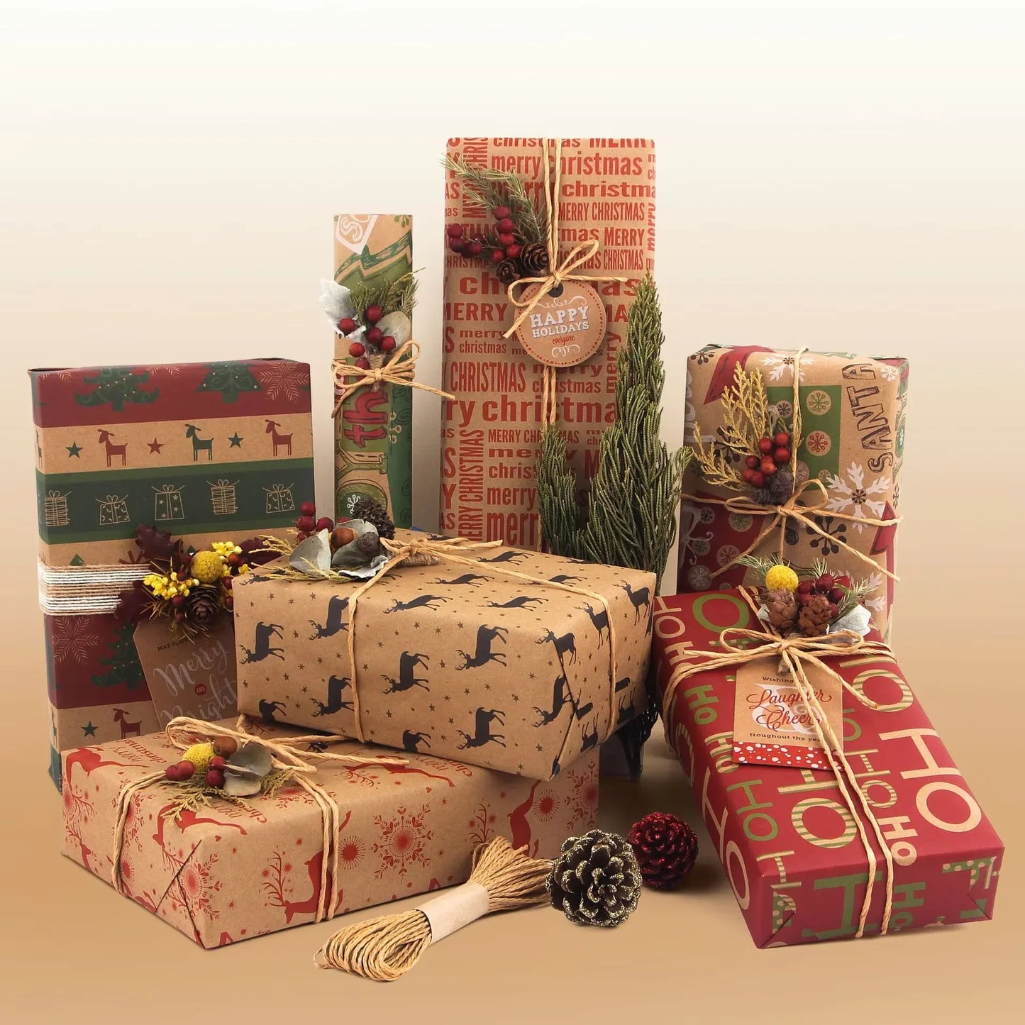 Christmas Gift Wrapping Paper 6-Pack - Vintage Kraft Style for Holiday Presents, 70x50cm - Mekamart Australia