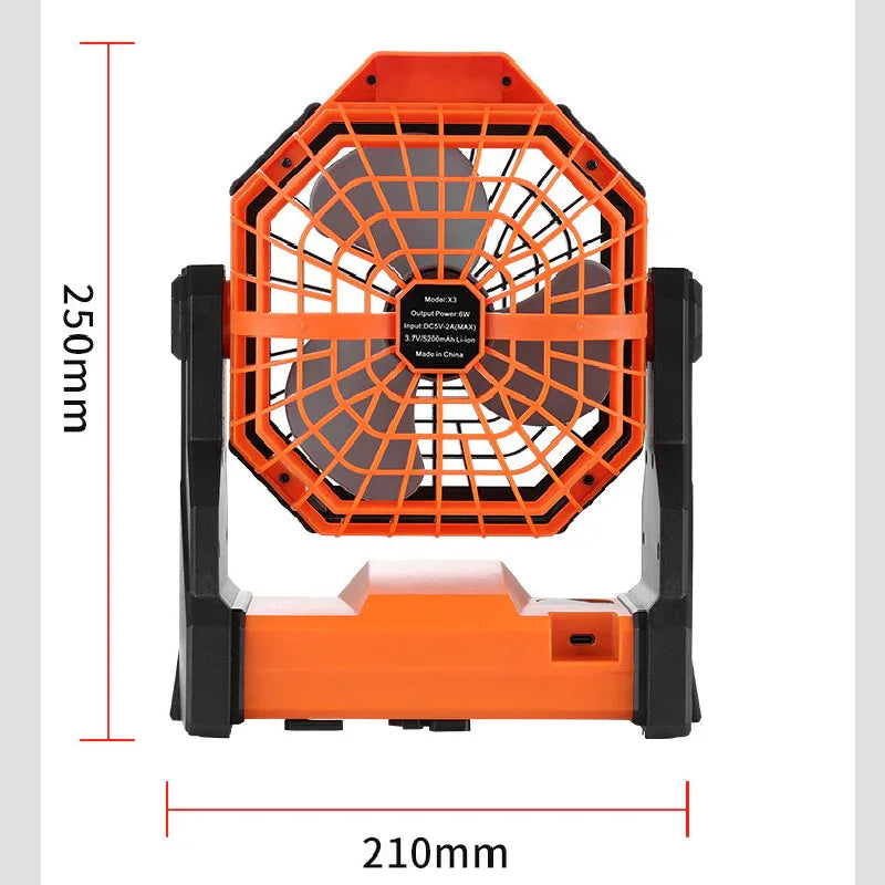 Black and orange Portable Outdoor Camping Fan with LED Light - Rechargeable USB Tent Fan for Australia - Mekamart Australia