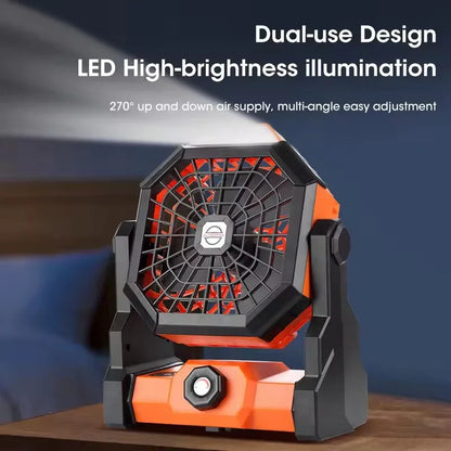 Black Portable Outdoor Camping Fan with LED Light - Rechargeable USB Tent Fan for Australia - Mekamart Australia