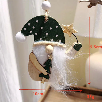 3-PCS The old man with green dots Christmas Ornaments Hanging Pendants Nordic Style Gnomes and Reindeer with Faux Fur and Beads for Xmas Tree Home Party Decoration - Mekamart Australia