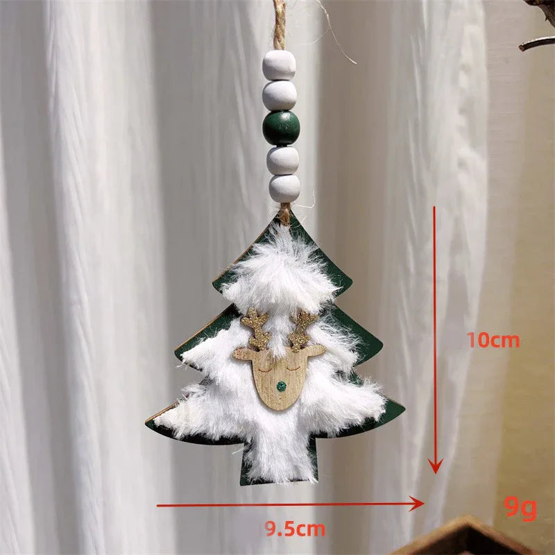 3-PCS Green wood chip trees Christmas Ornaments Hanging Pendants Nordic Style Gnomes and Reindeer with Faux Fur and Beads for Xmas Tree Home Party Decoration - Mekamart Australia