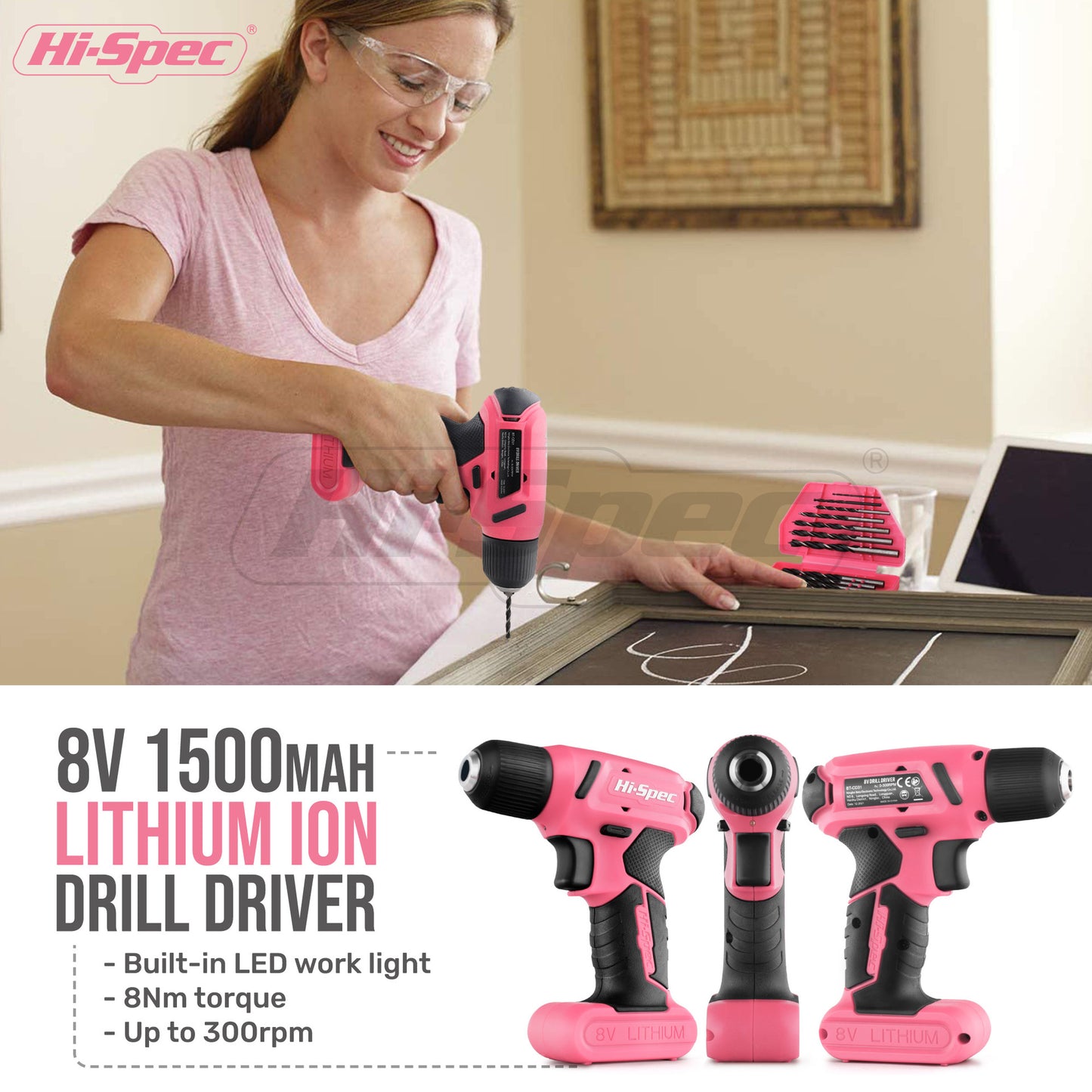 58 Piece Home Tool Set with 8V Cordless Drill Driver Kit Rechargeable Electric Screwdriver for DIY Repairs and Maintenance