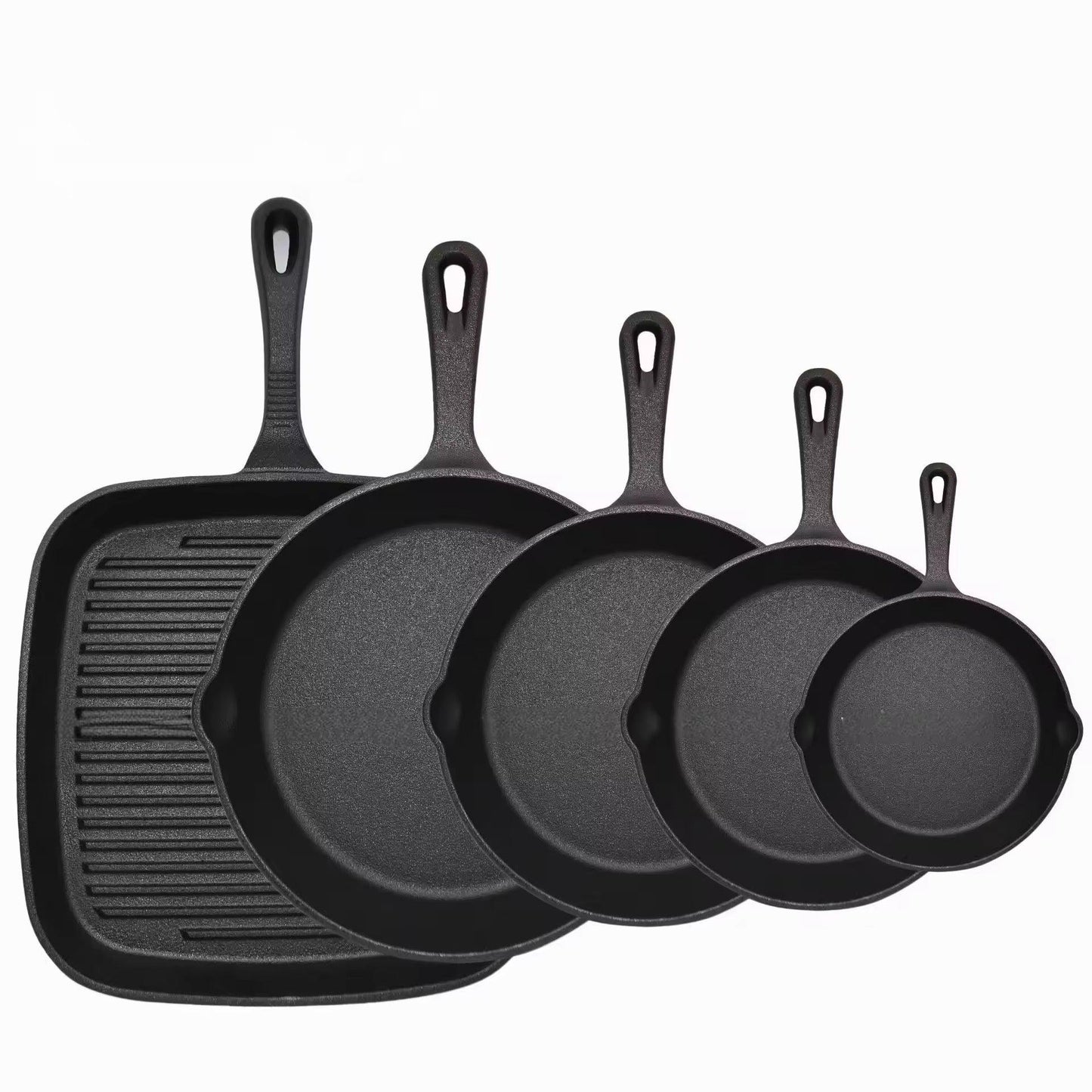 Five-piece set Heavy Duty Cast Iron Skillet & Grill Pan Thickened Vintage Style Cookware for Steak Breakfast & Camping - Mekamart Australia