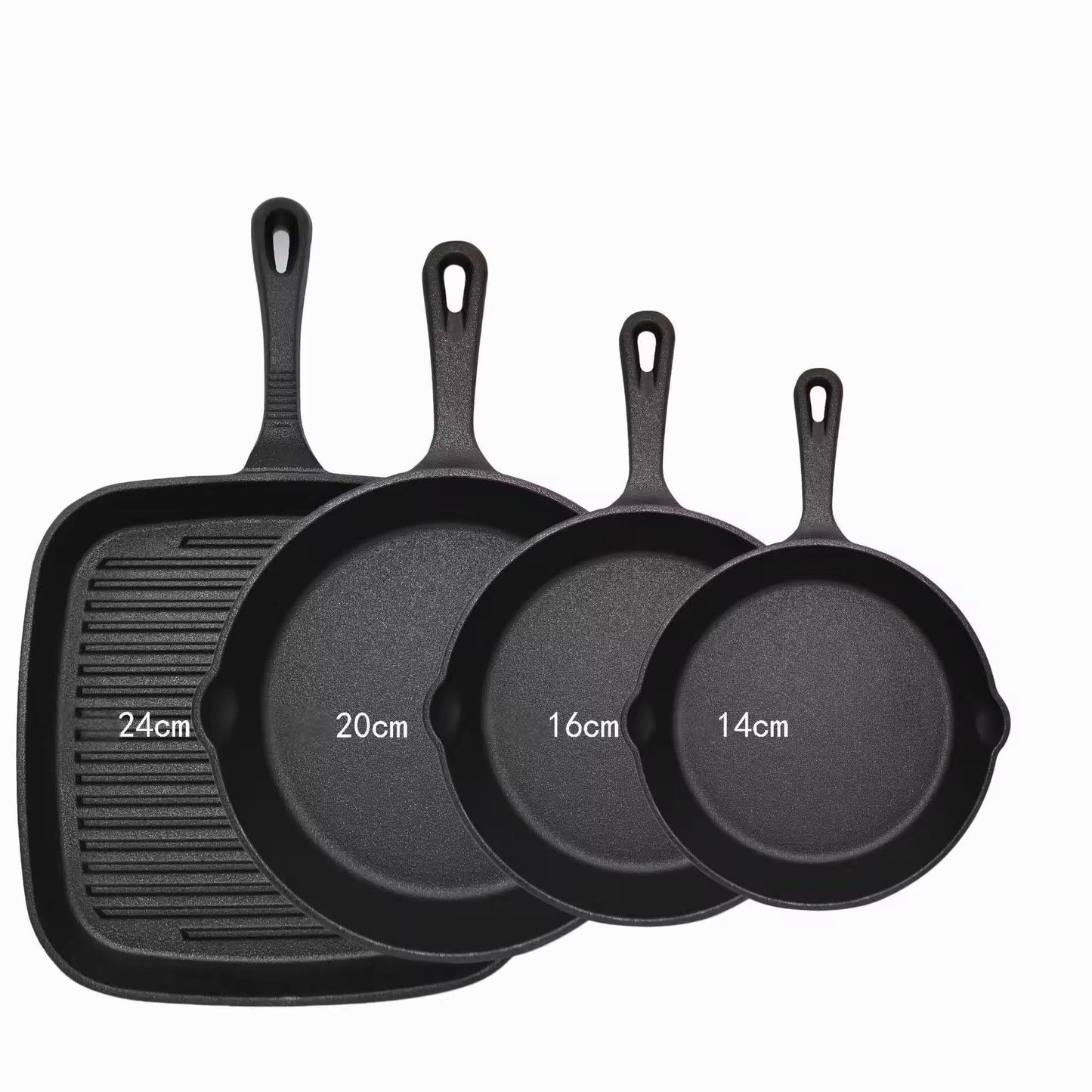 Four-piece set Heavy Duty Cast Iron Skillet & Grill Pan Thickened Vintage Style Cookware for Steak Breakfast & Camping - Mekamart Australia