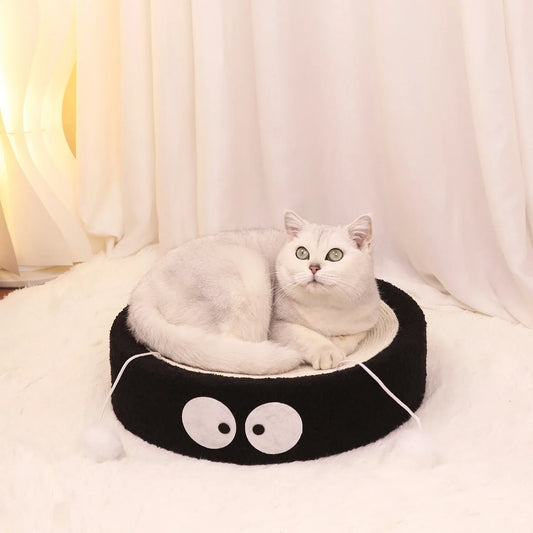 Round black coal balls Large Cat Scratcher Bed 2 in 1 Sisal Scratching Pad & Plush Lounge Nest Durable Claw Grinder Mat for Indoor Cats - Mekamart Australia