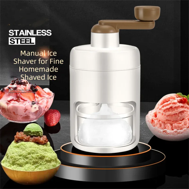 White Portable Manual Ice Crusher Hand Crank Shaved Ice Machine for Home Kitchen DIY Snow Cone Smoothie and Slushie Maker - Mekamart Australia