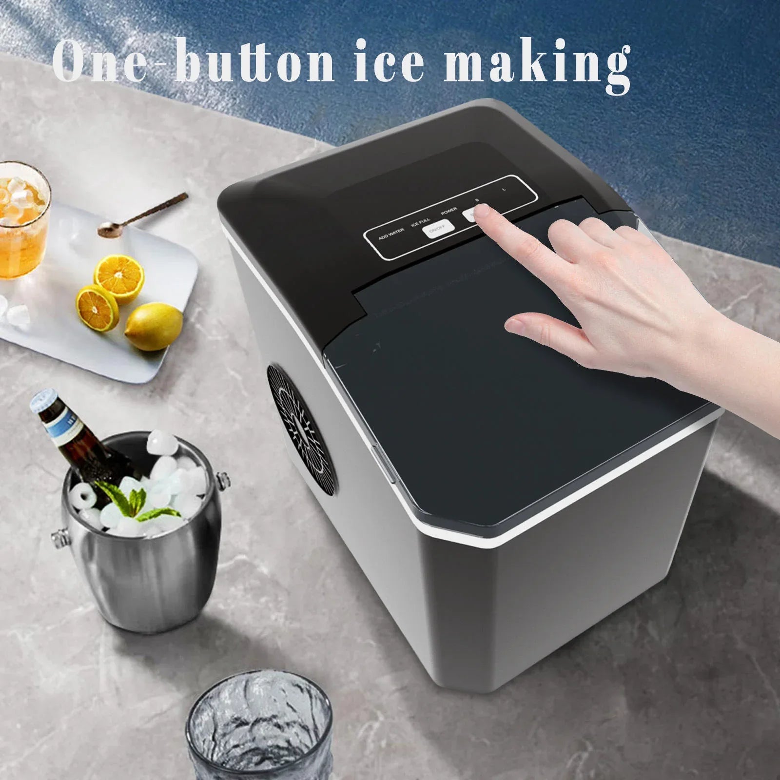 Stainless Steel Countertop Ice Maker 12kg/24h Portable Bullet Ice Machine with Self-Cleaning Function 1.3L Water Tank - Mekamart Australia
