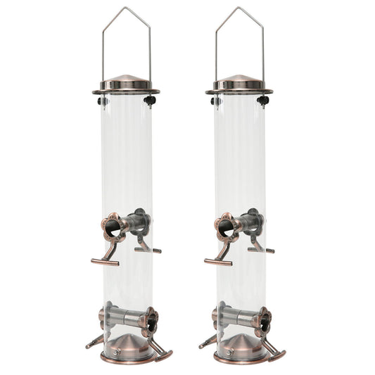 Hanging Metal Wild Bird Feeder Weatherproof Outdoor Garden Bird Food Dispenser with 4 Feeding Ports and Perches