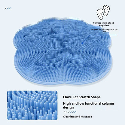 2-PCS Green cat PAWS Non-Slip TPE Shower Mat with Foot Scrubber and Suction Cups Large Massage Bath Mat for Bathroom 30cm x 30cm - Mekamart Australia