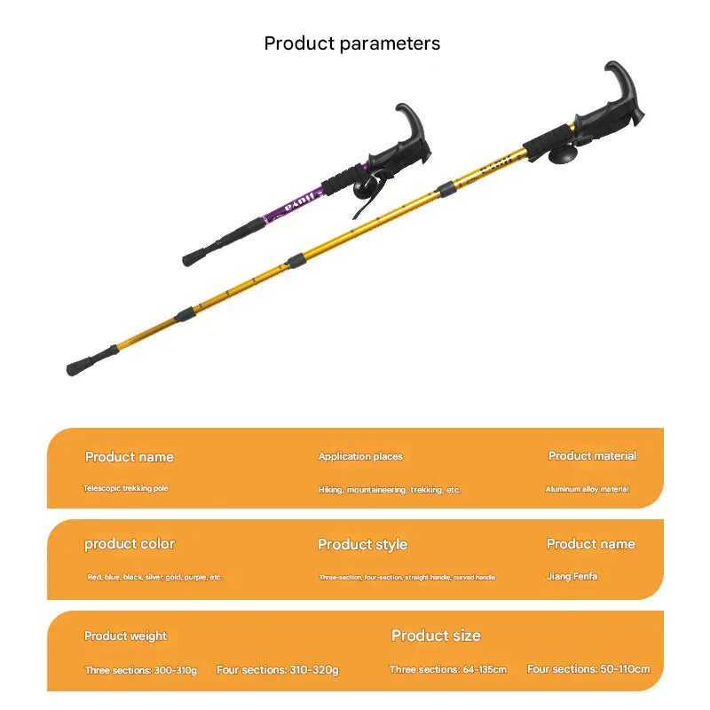Red Professional Outdoor Trekking Pole – Lightweight Aluminum Alloy Adjustable Walking Stick with Shock Absorption System for Hiking, Climbing, and Kids | 4-Section Collapsible Design with Ergonomic Curved Handle - Mekamart Australia