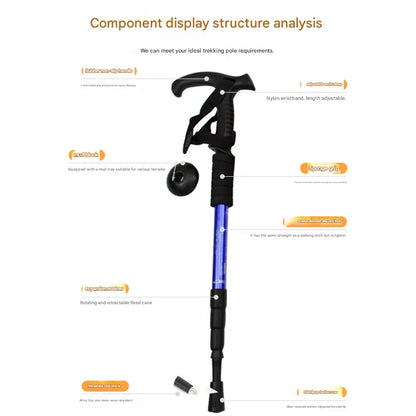 Red Professional Outdoor Trekking Pole – Lightweight Aluminum Alloy Adjustable Walking Stick with Shock Absorption System for Hiking, Climbing, and Kids | 4-Section Collapsible Design with Ergonomic Curved Handle - Mekamart Australia